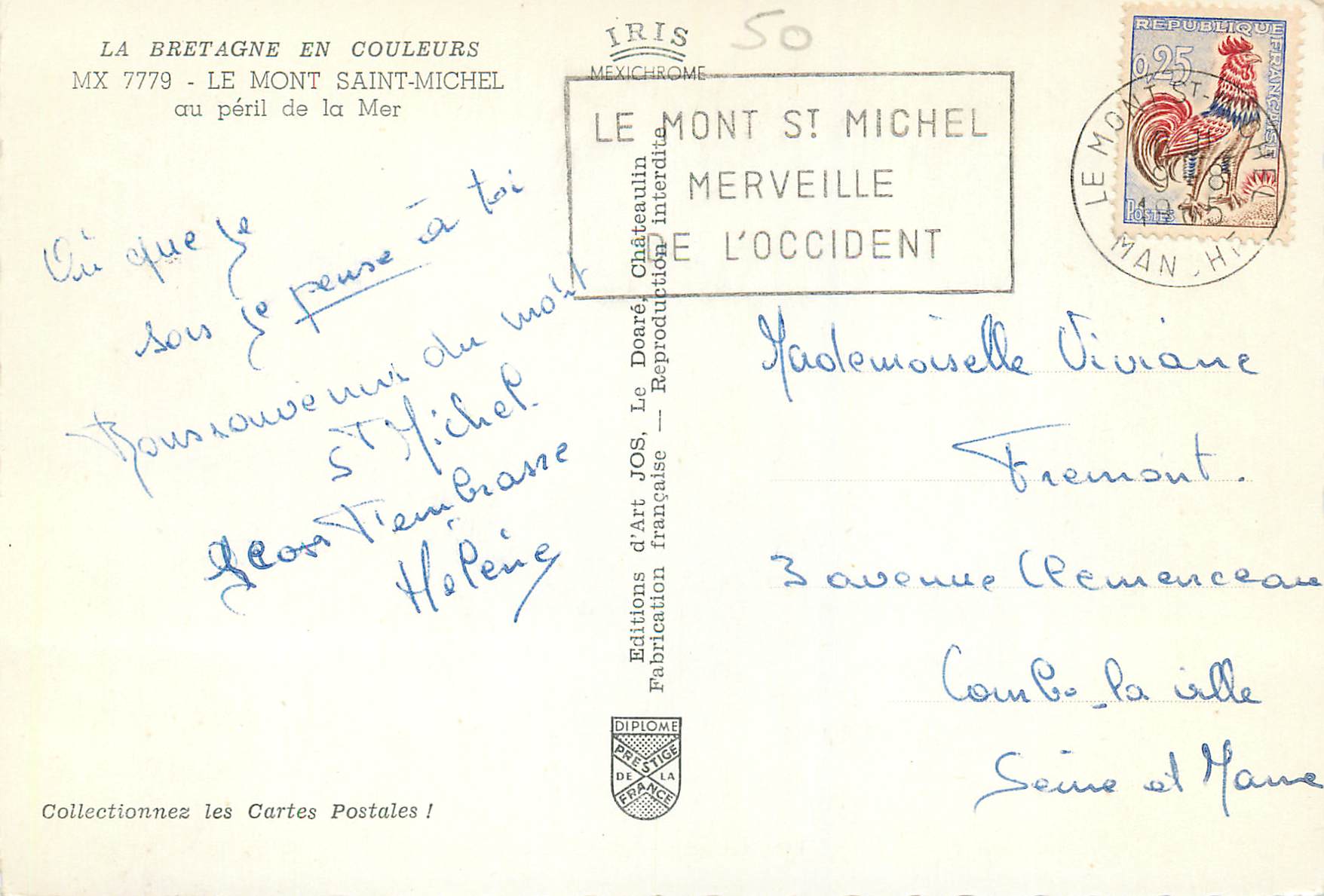 CPM La bretagne en couleurs mx 7779 le mont saint michel au peril de la mer Golf — Rückseite