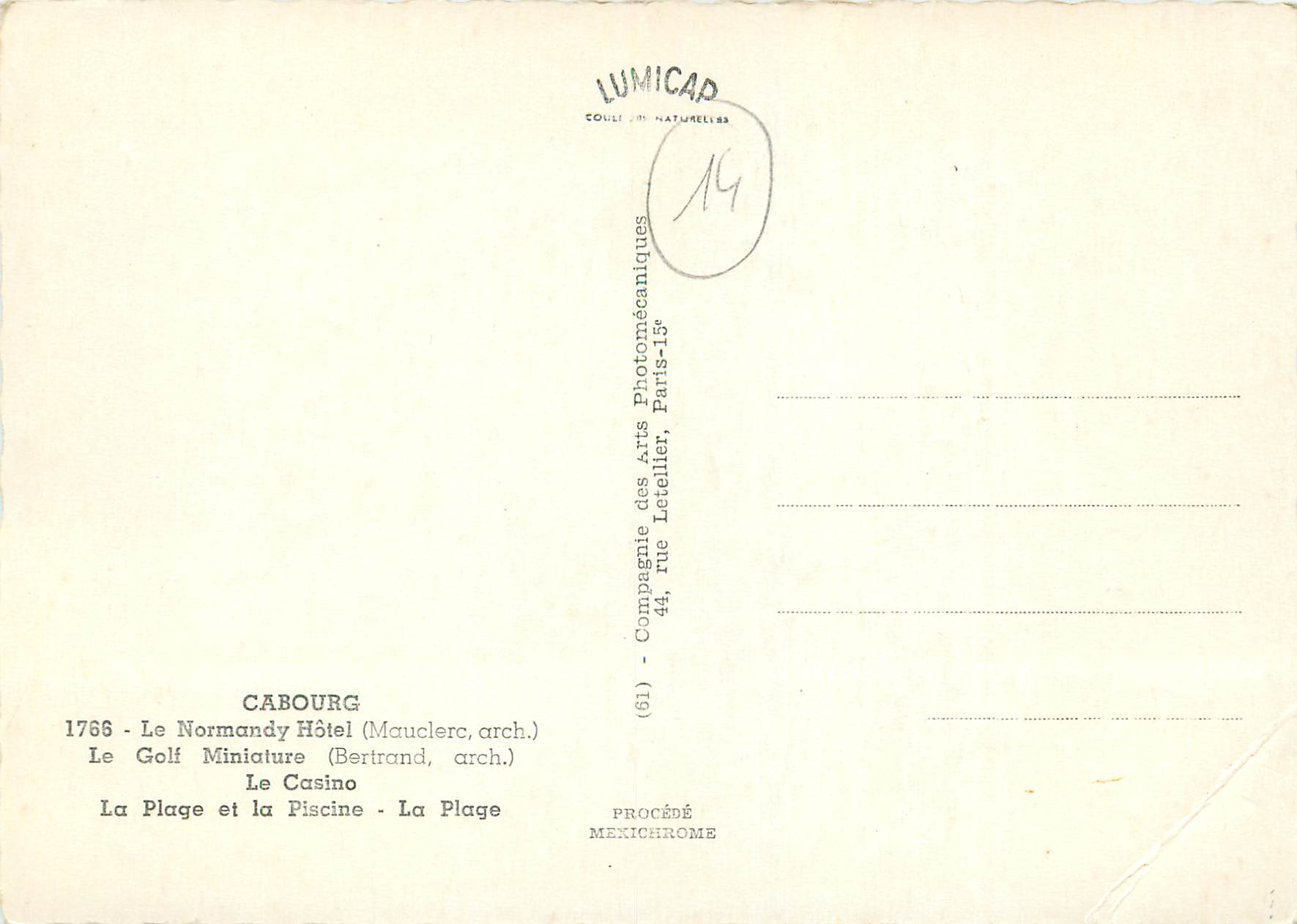 Cabourg — Erinnerung an Cabourg — IRIS — Rückseite