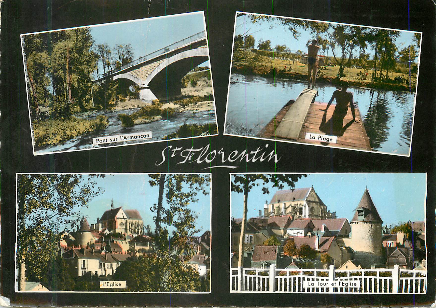 CPM 1627 saint florentin Pont sur l'Armancon La plage L'eglise La tour et l'eglise