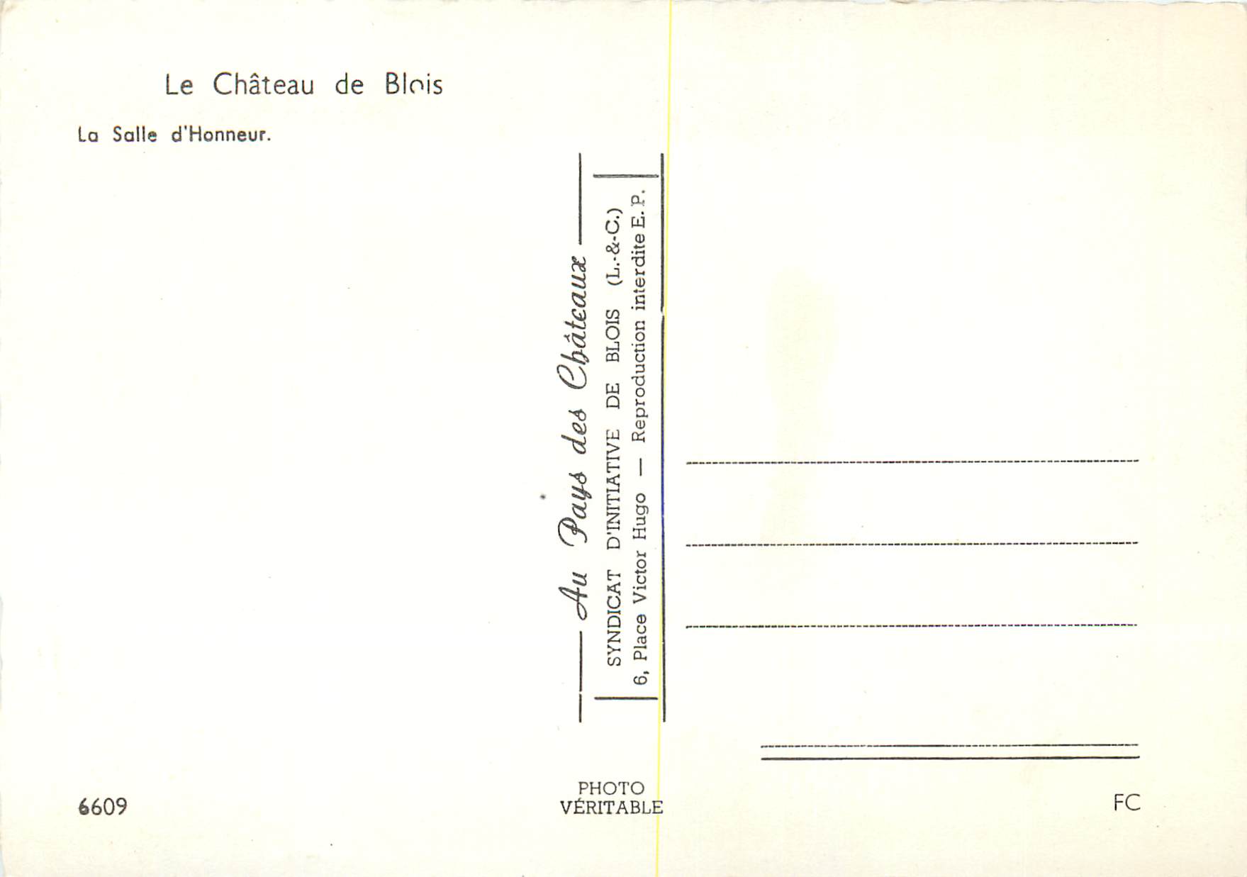CPM Le chateau de blois la salle d honneur — Verso