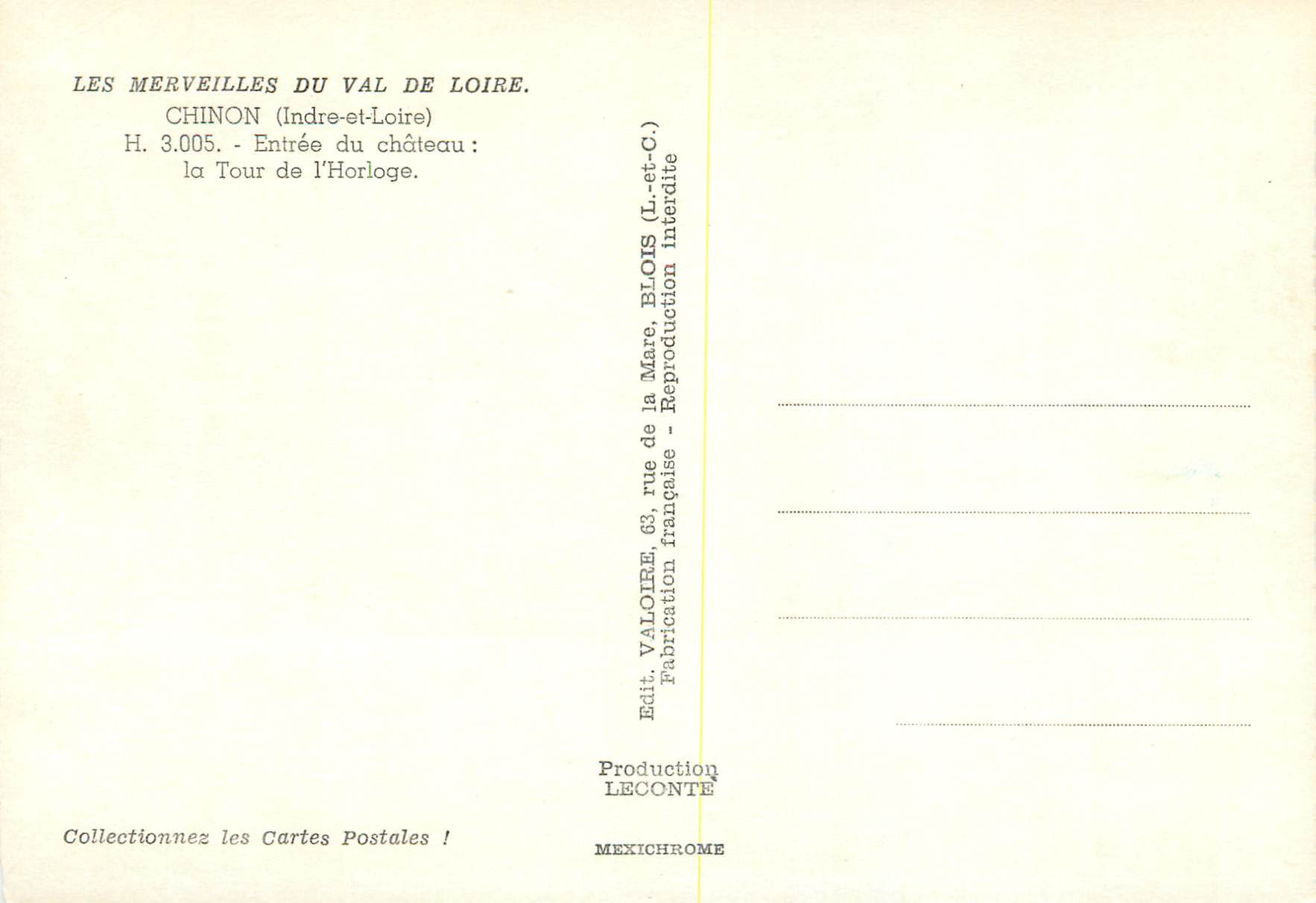 CPM Les merveilles du val de loire chinon (indre et loire) h 300 entree du chateau la tour de l horloge — Rückseite
