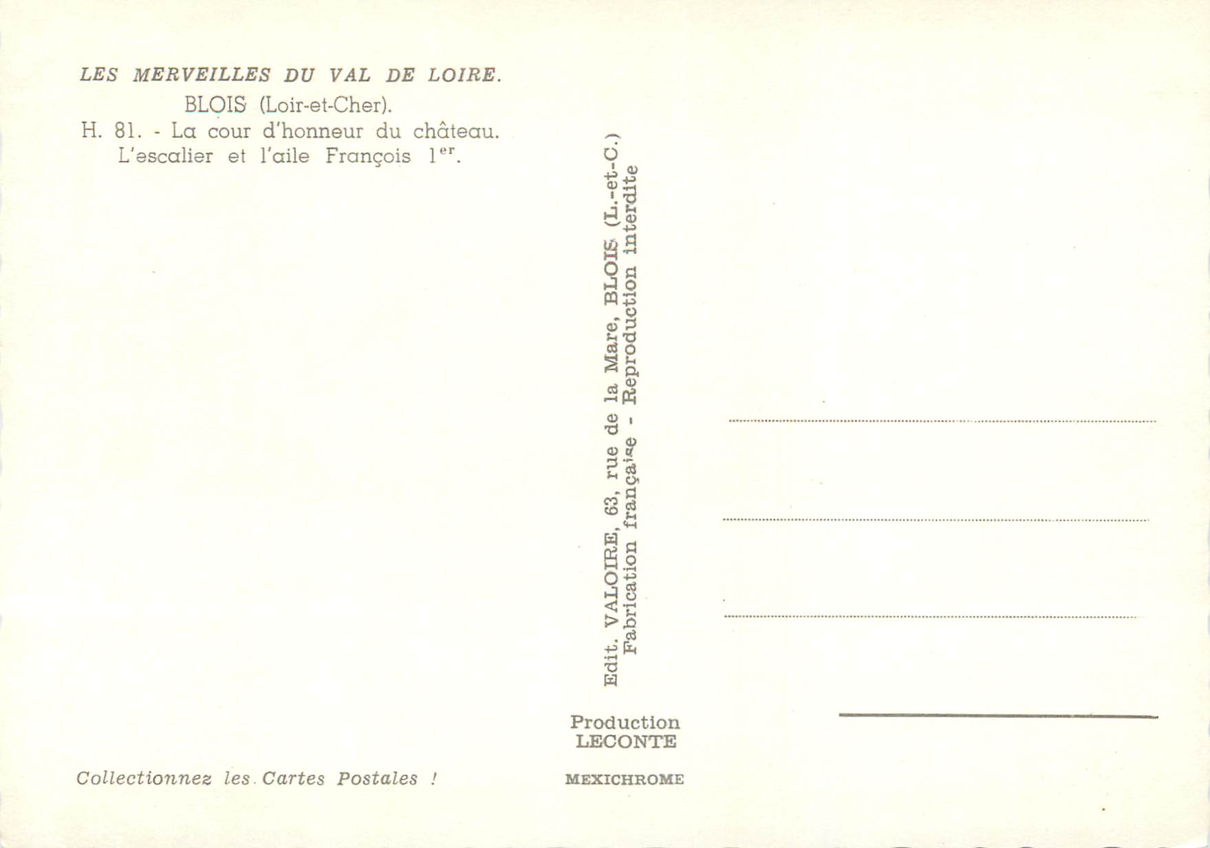 CPM Les merveilles du val de loire blois (loir et cher) h 81 la cour d honneur du chateau — Verso
