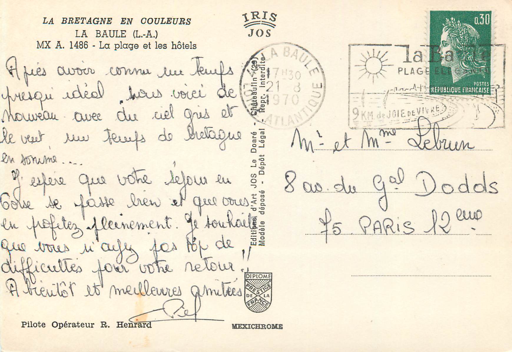 La Baule (L.A.) — plage et les hôtels — Éditions d'Art JOS — Rückseite