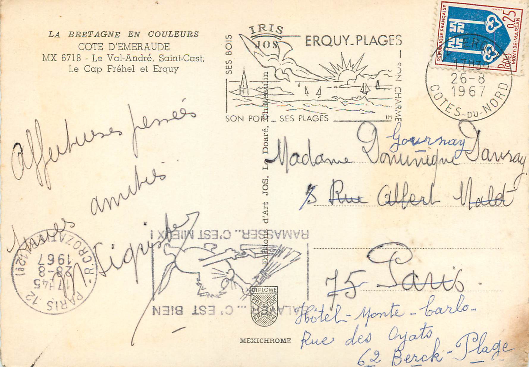 CPM La bretagne en couleurs cote d emeraude mx 6718 le val anche saint cast le cap frehel et erquy — Rückseite
