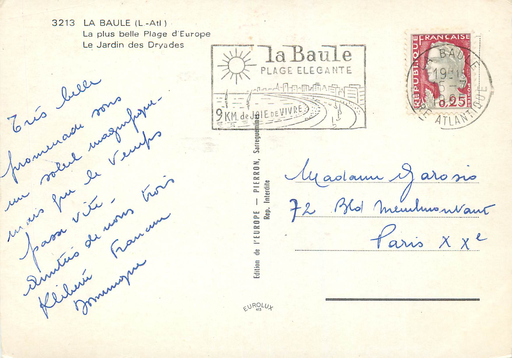 CPM 3213 la baule (l atl) la plus belle plage d europe le jardin des dryades — Rückseite