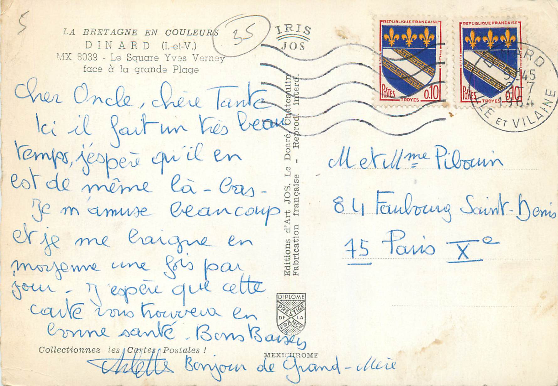 Dinard — Le Square Yves Verney — Éditions d'Art JOS — Achterkant