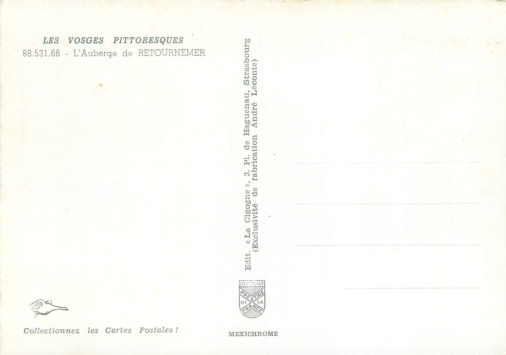 CPM Les vosges pittoresque 8853166 l auberge de retournemer — Rückseite