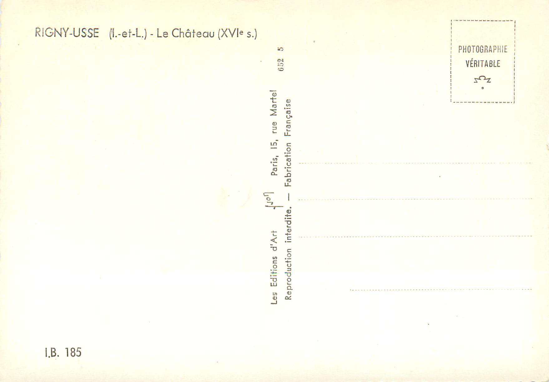 CPM Rigny usse (i et l) le chateau (xvi s) — Rückseite