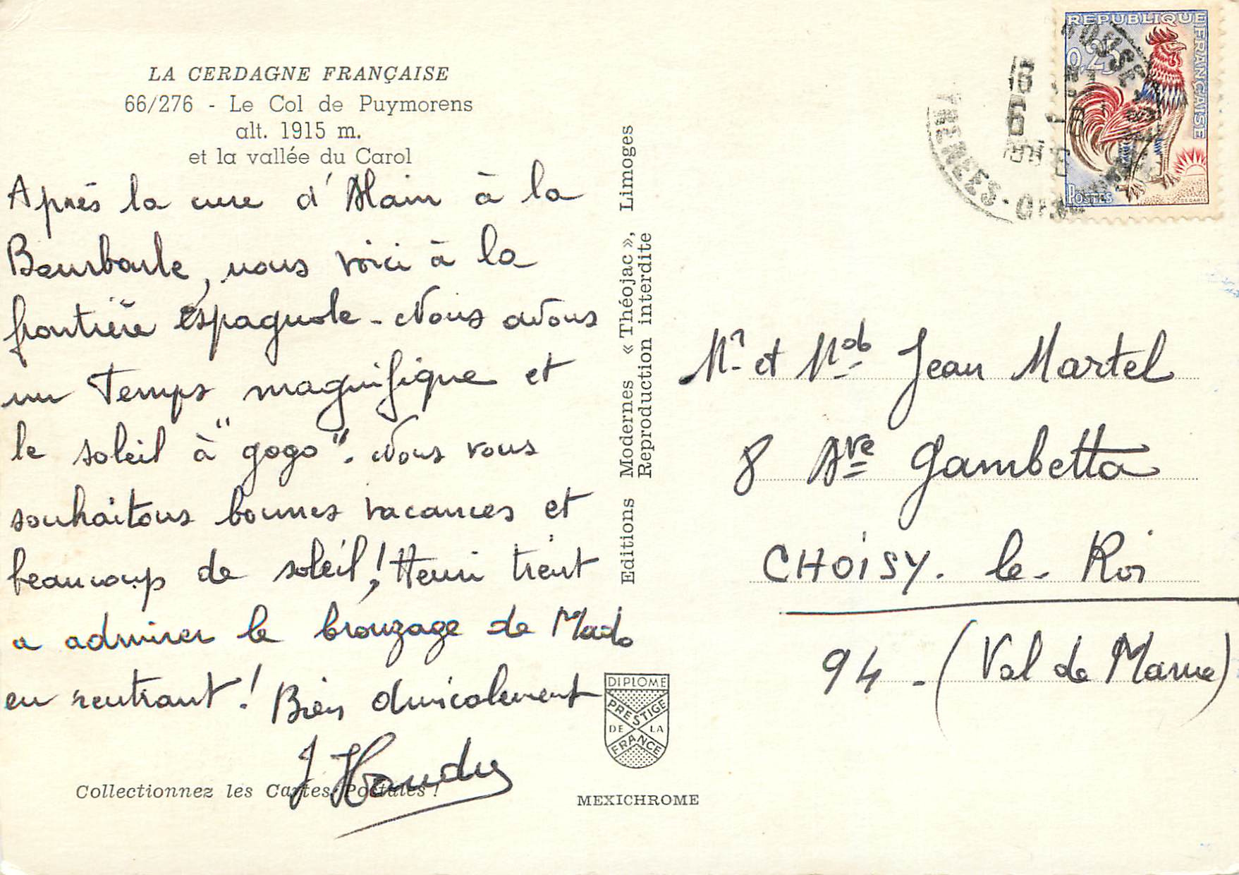 CPM La cerdagne francaise 66 276 le col de puymorens alt 1915 m et la vallee du carol — Verso