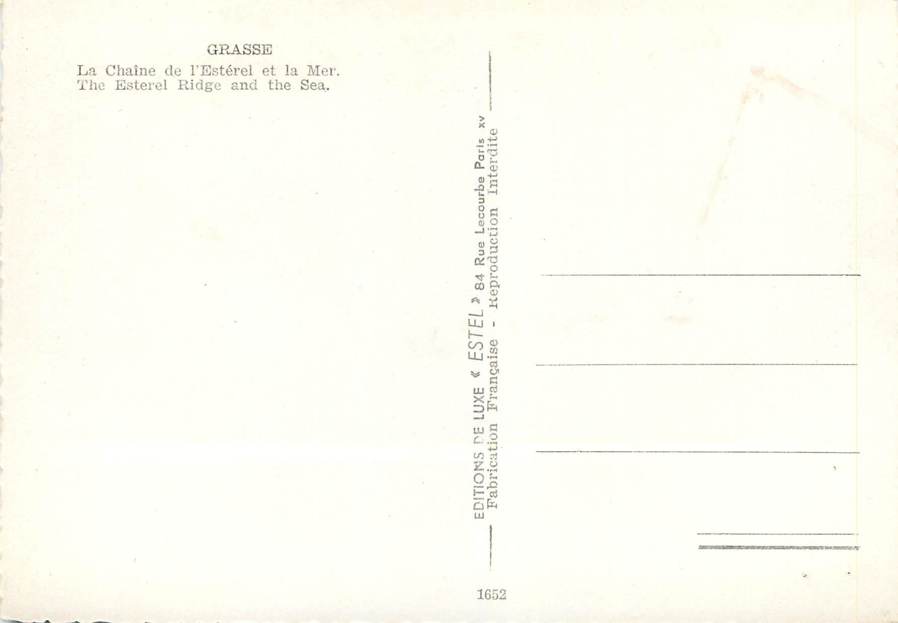 CPM Grasse la chaine de l esterel et la mer — Rückseite