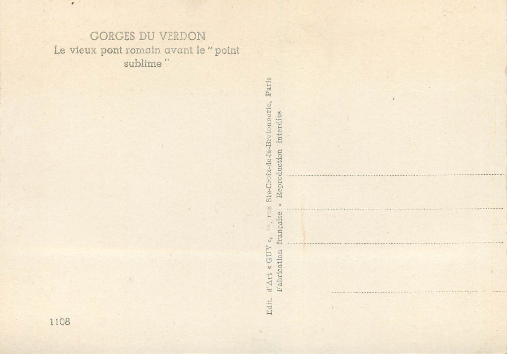 CPM Gorges du verdon le vieux pont romain avant le point sublime — Verso