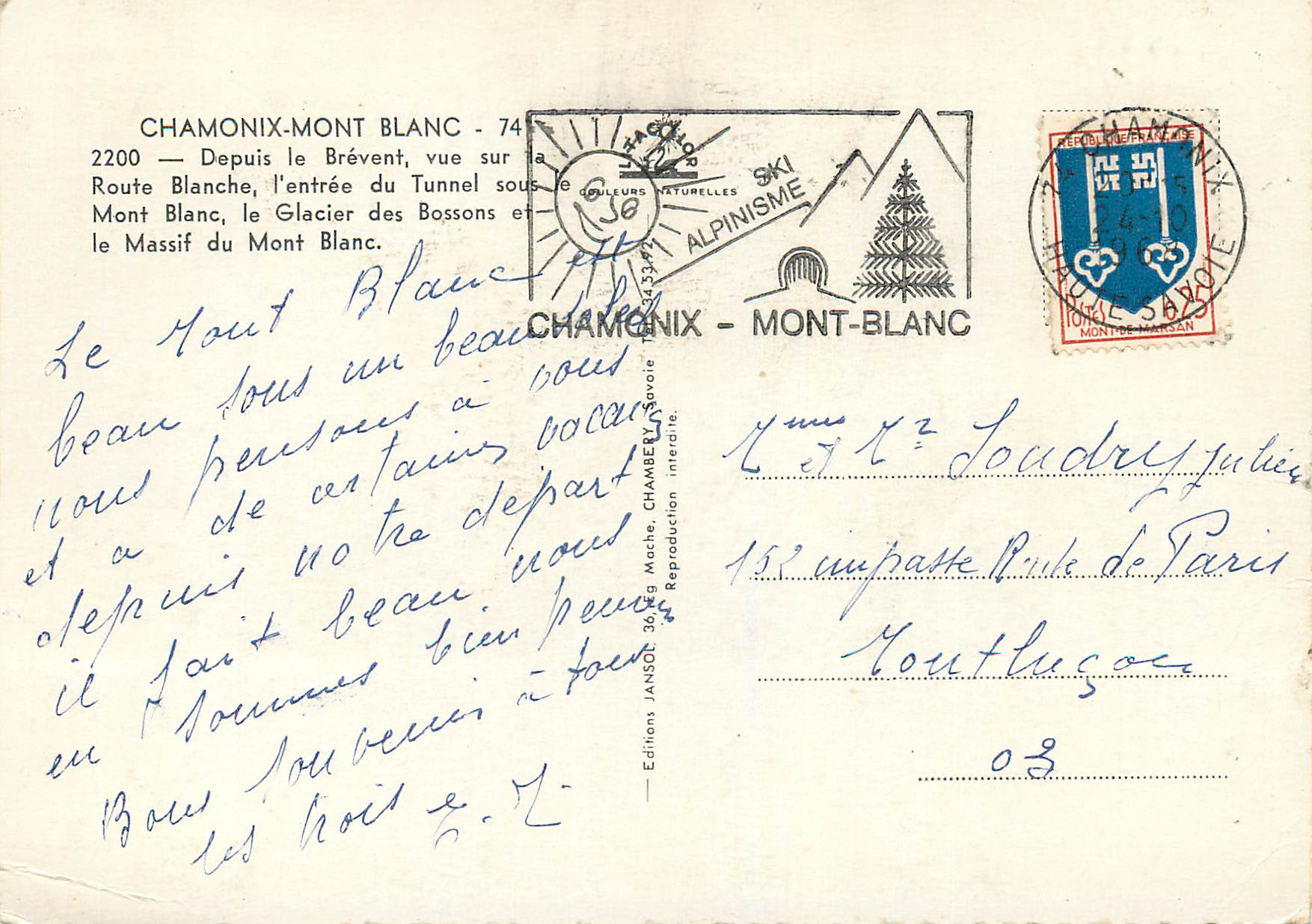 CPM Chamonix mont blanc 74 2200 — Verso