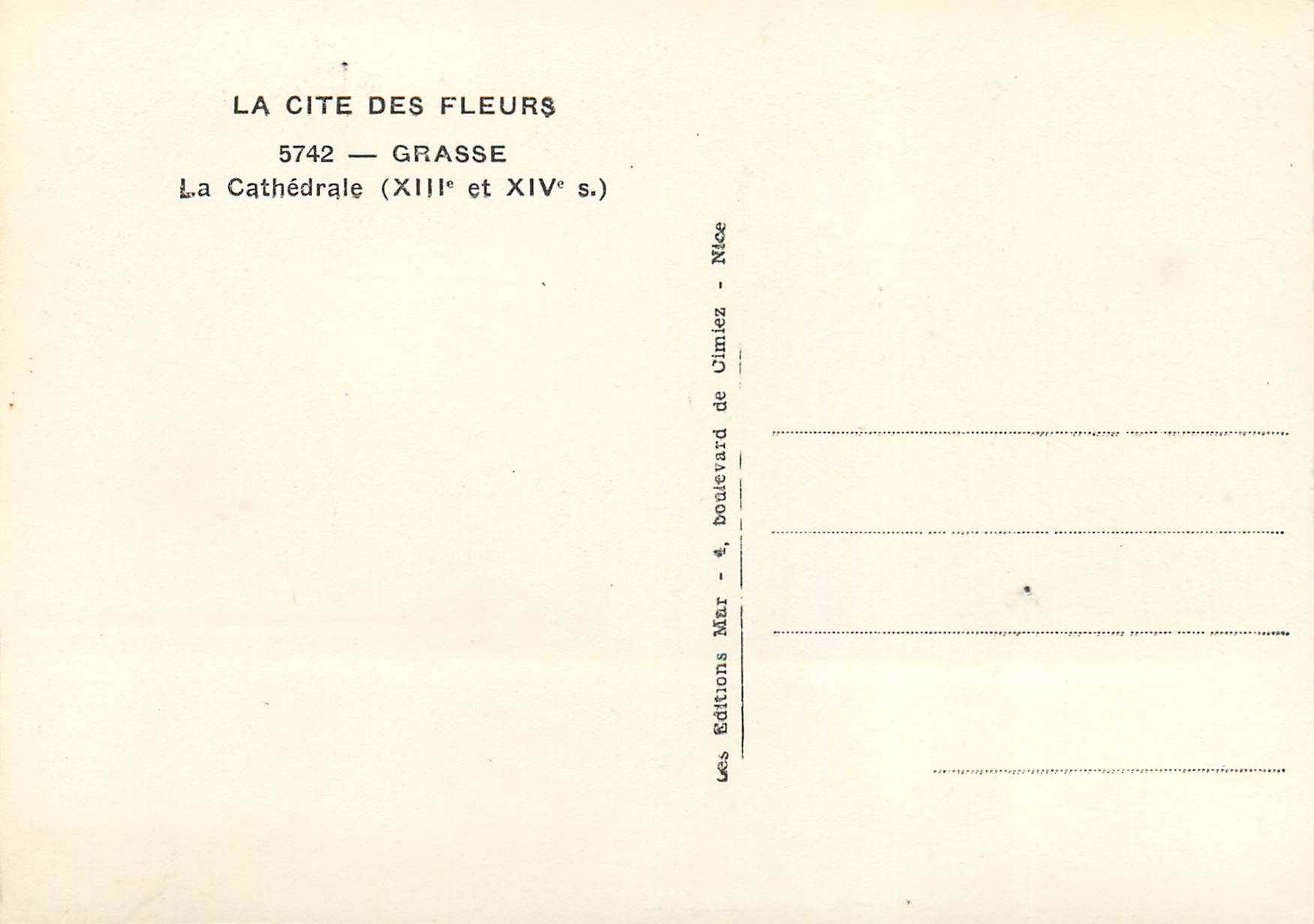 CPM La cite des fleurs 5742 grasse la cathedrale (xiii et xiv s) — Rückseite