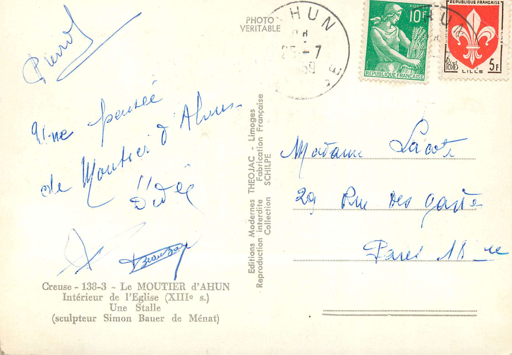 Intérieur de l'église d'Ahun — Une stalle de Moutier (XIIIe s.) — Éditions Théo Jac — Reverso