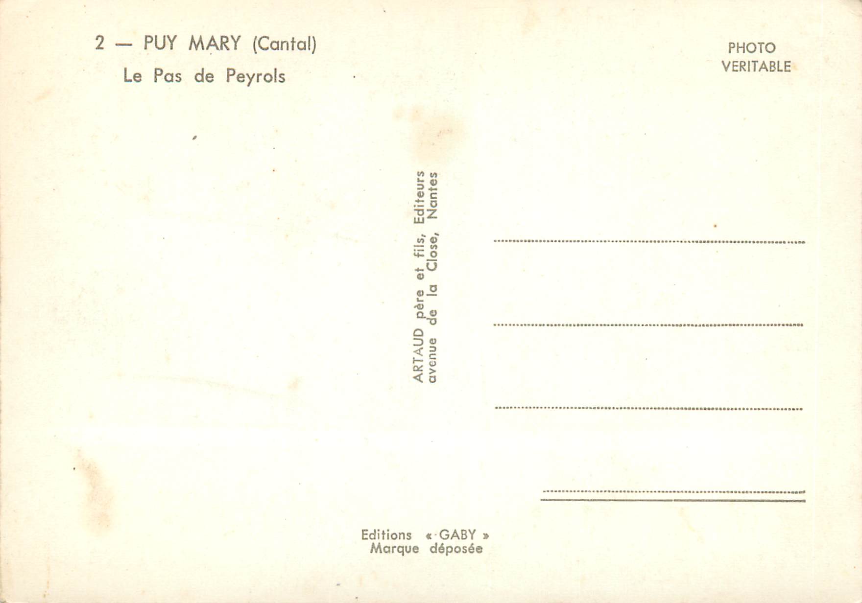 CPM 2 puy mary (cantal) le pas de peyrols — Rückseite