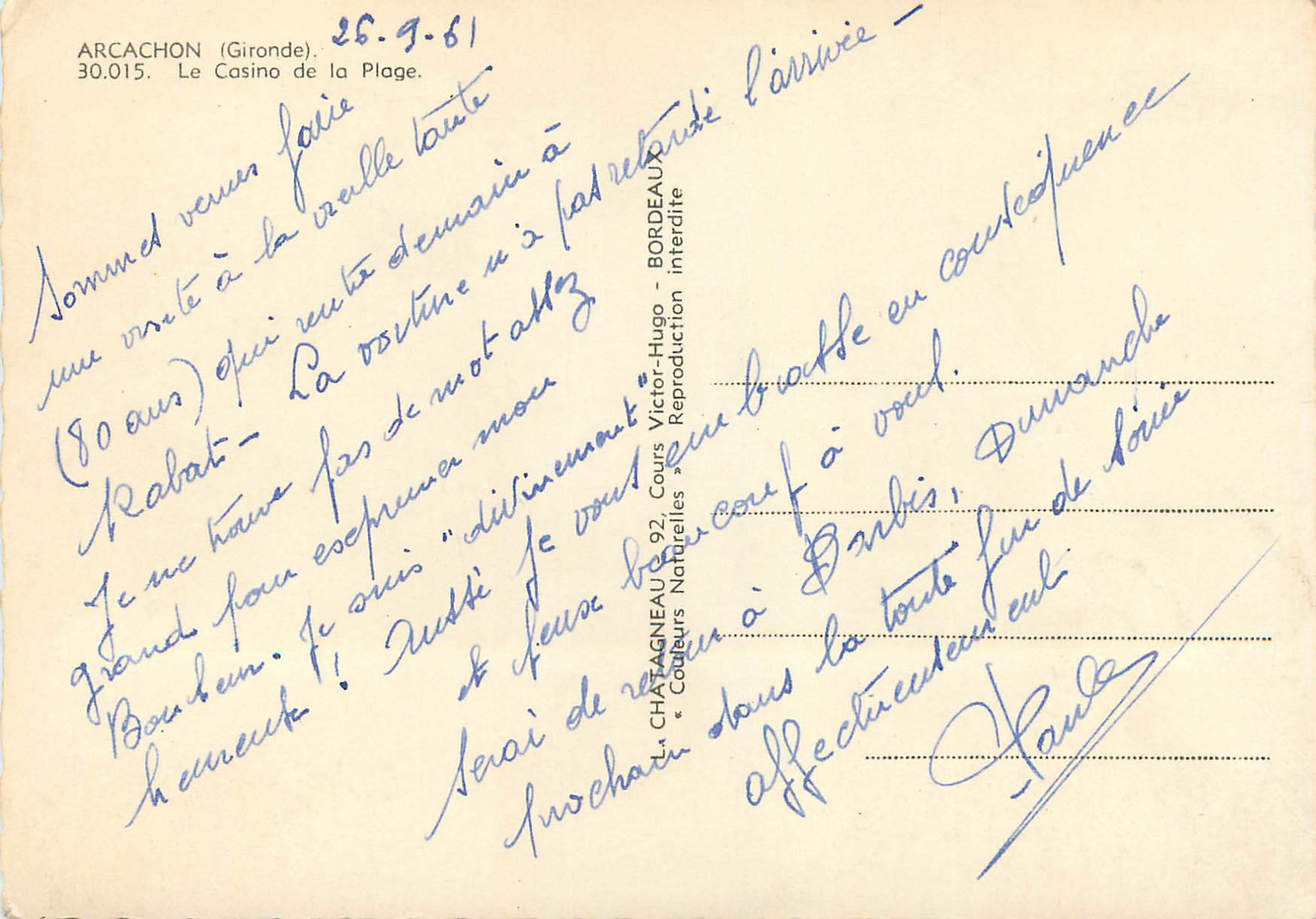 Arcachon — Le Casino de la Plage — Éditeur Elcée — Rückseite