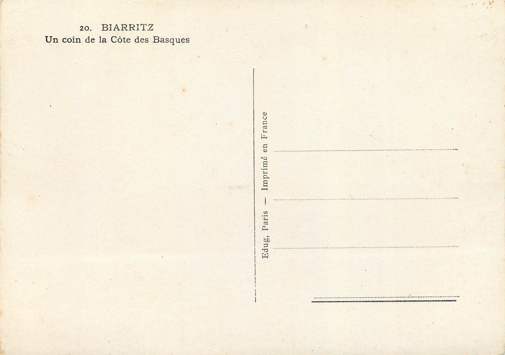 CPM Biarritz 20 un coin de la cote des basques — Rückseite