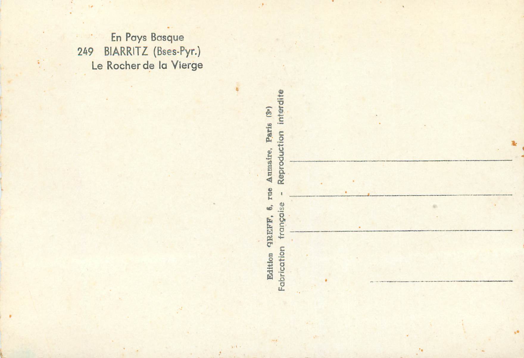 CPM En pays basque 249 biarritz (bses pyr) le rocher de la vierge — Verso