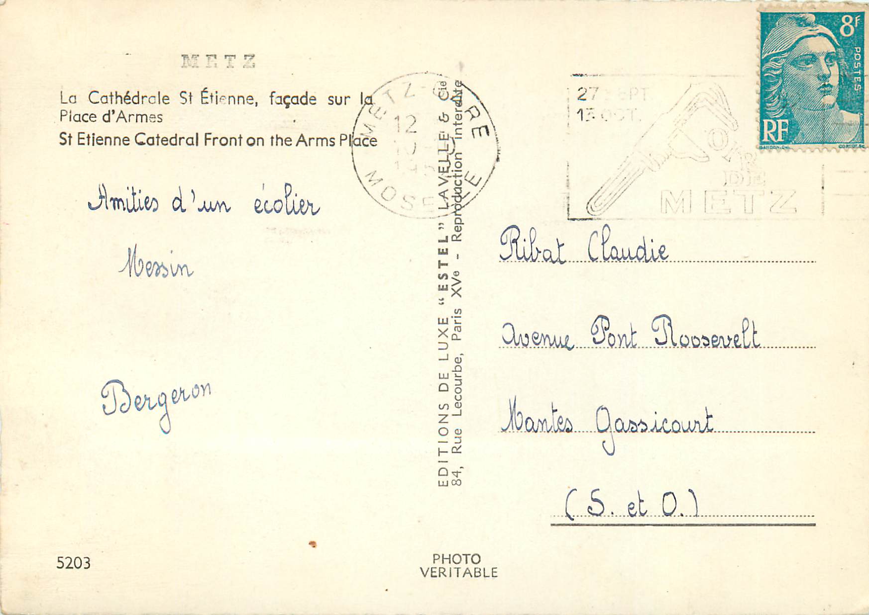Cathédrale Saint-Étienne — façade sur la Place d'Armes — Éditions de Luxe 'Estel' n°5203 — Rückseite