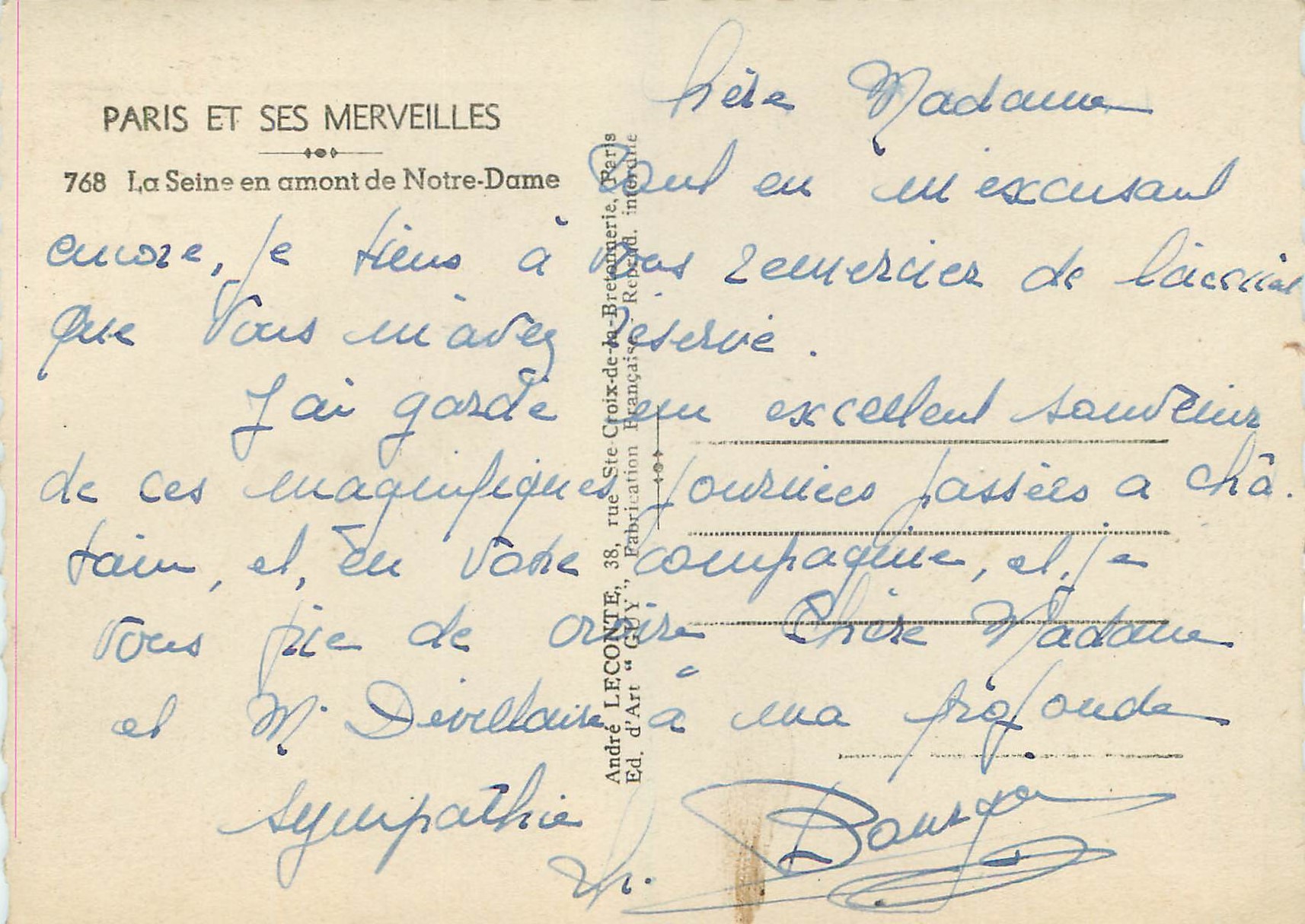 CPM Paris et ses merveilles 768 la seine en amont de notre dame — Rückseite