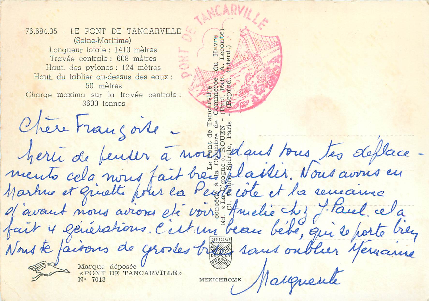 CPM 7668435 le pont de tancarville (seine maritime) — Rückseite