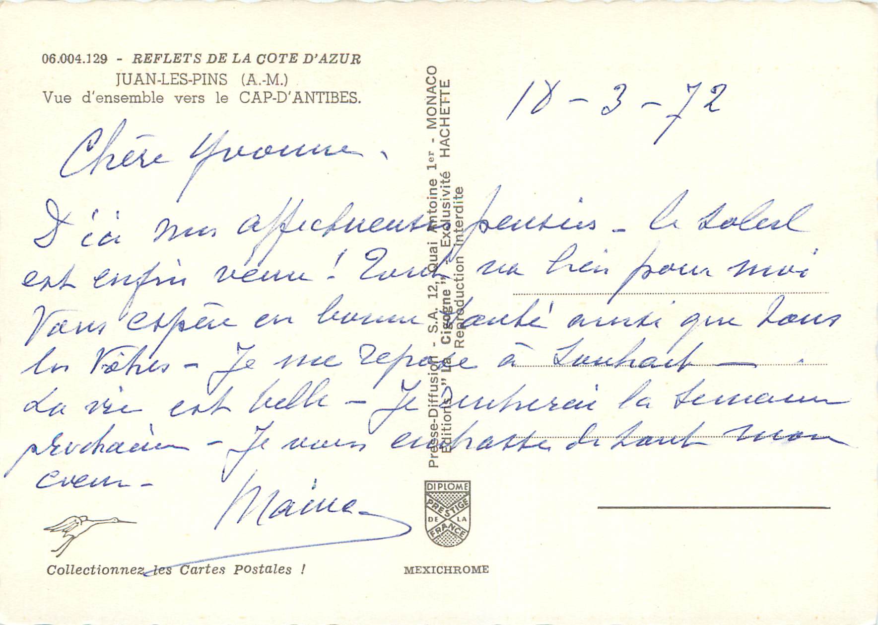 Juan-les-Pins — Vue d'ensemble vers le Cap-d'Antibes — IRIS — Verso