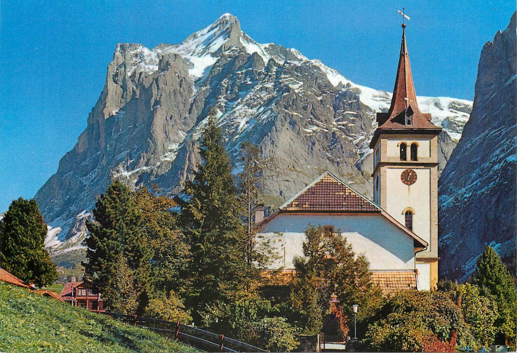 CPM 38909 grindelwald kirche mit wetterhon 3704 m
