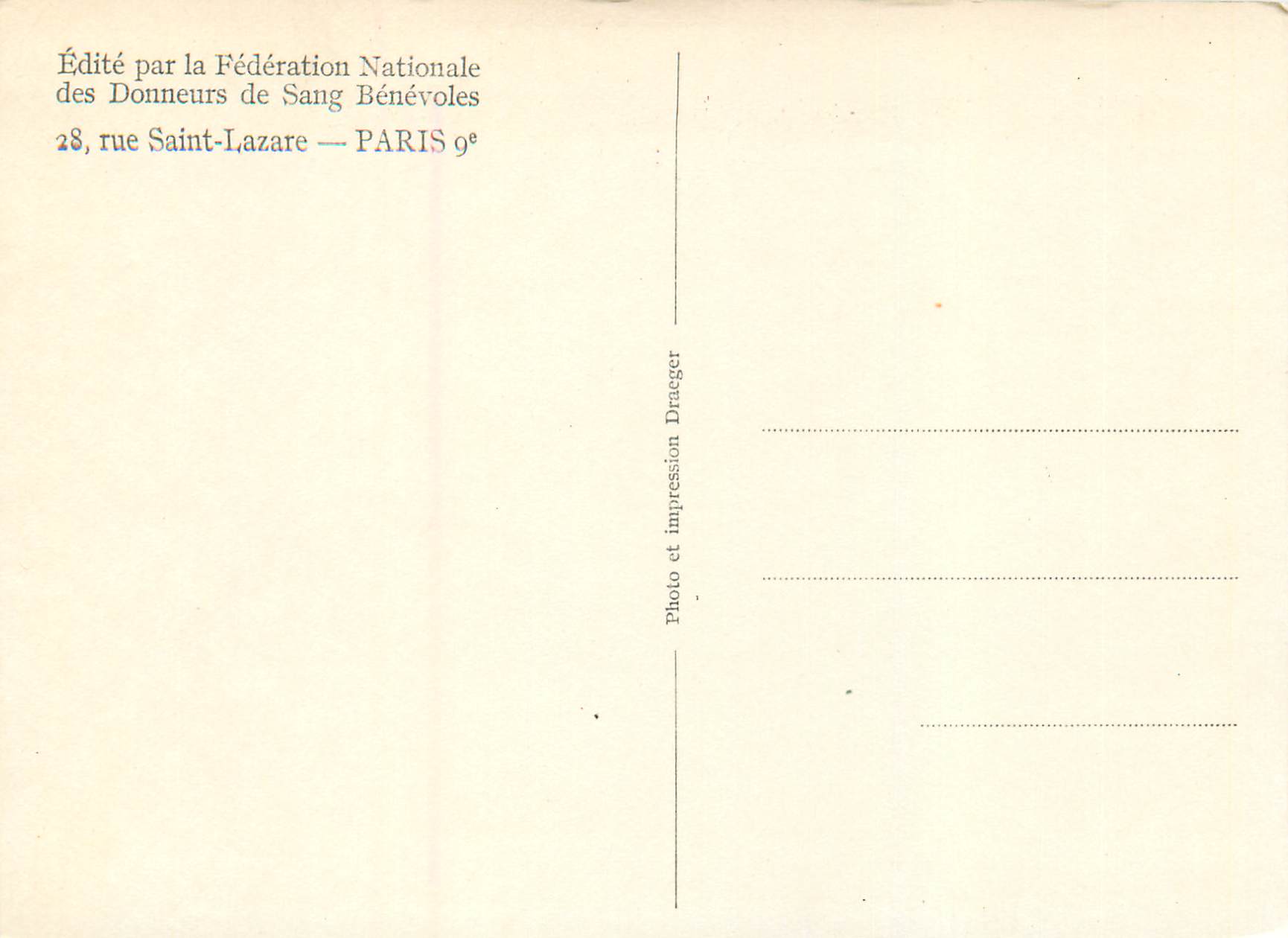 CPM Edite par la federation nationale des donneurs de sang benevoles Paris Rue Saint Lazare — Rückseite