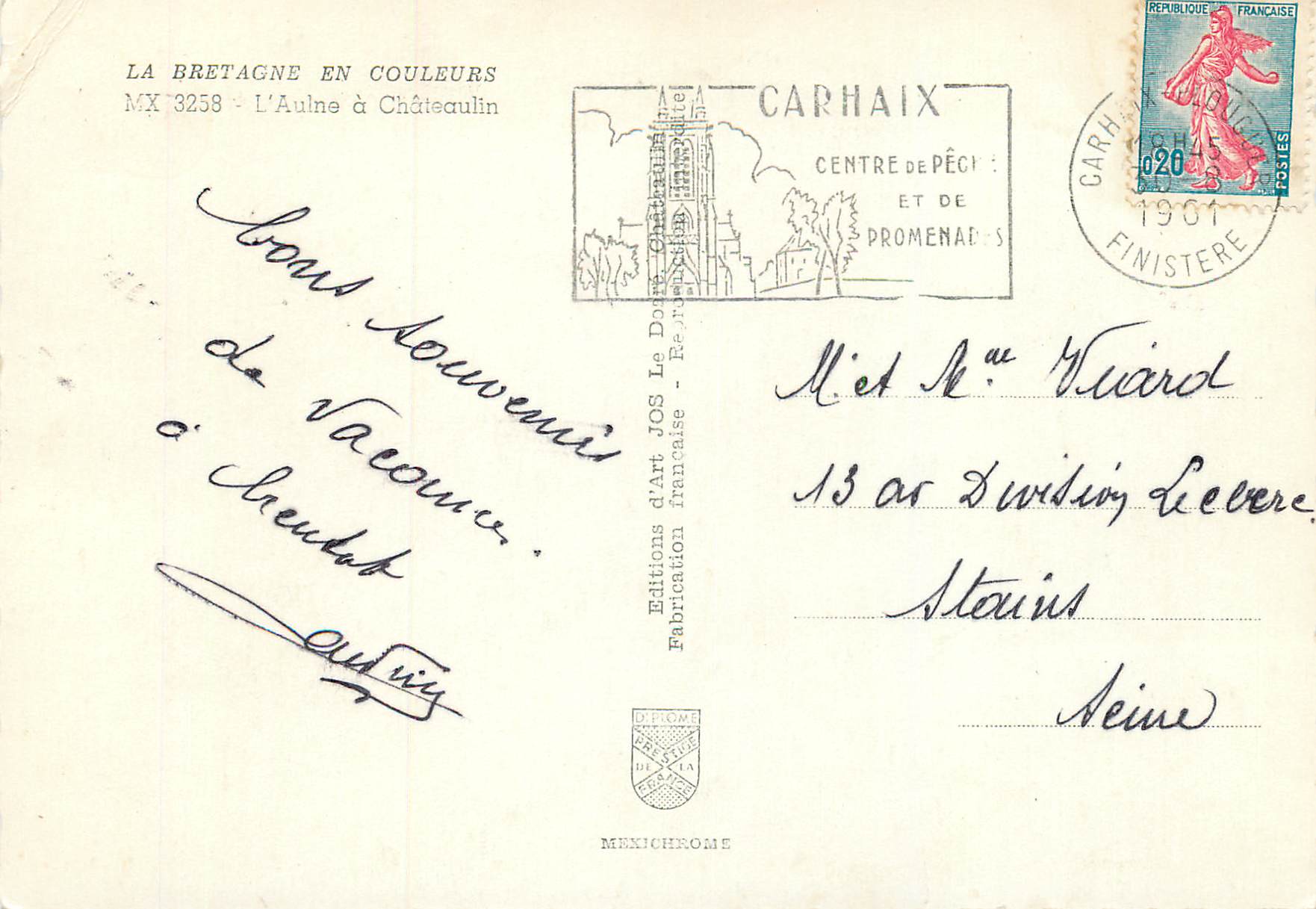 CPM La bretagne en couleurs mx 3258 l aulne a chateaulin — Rückseite