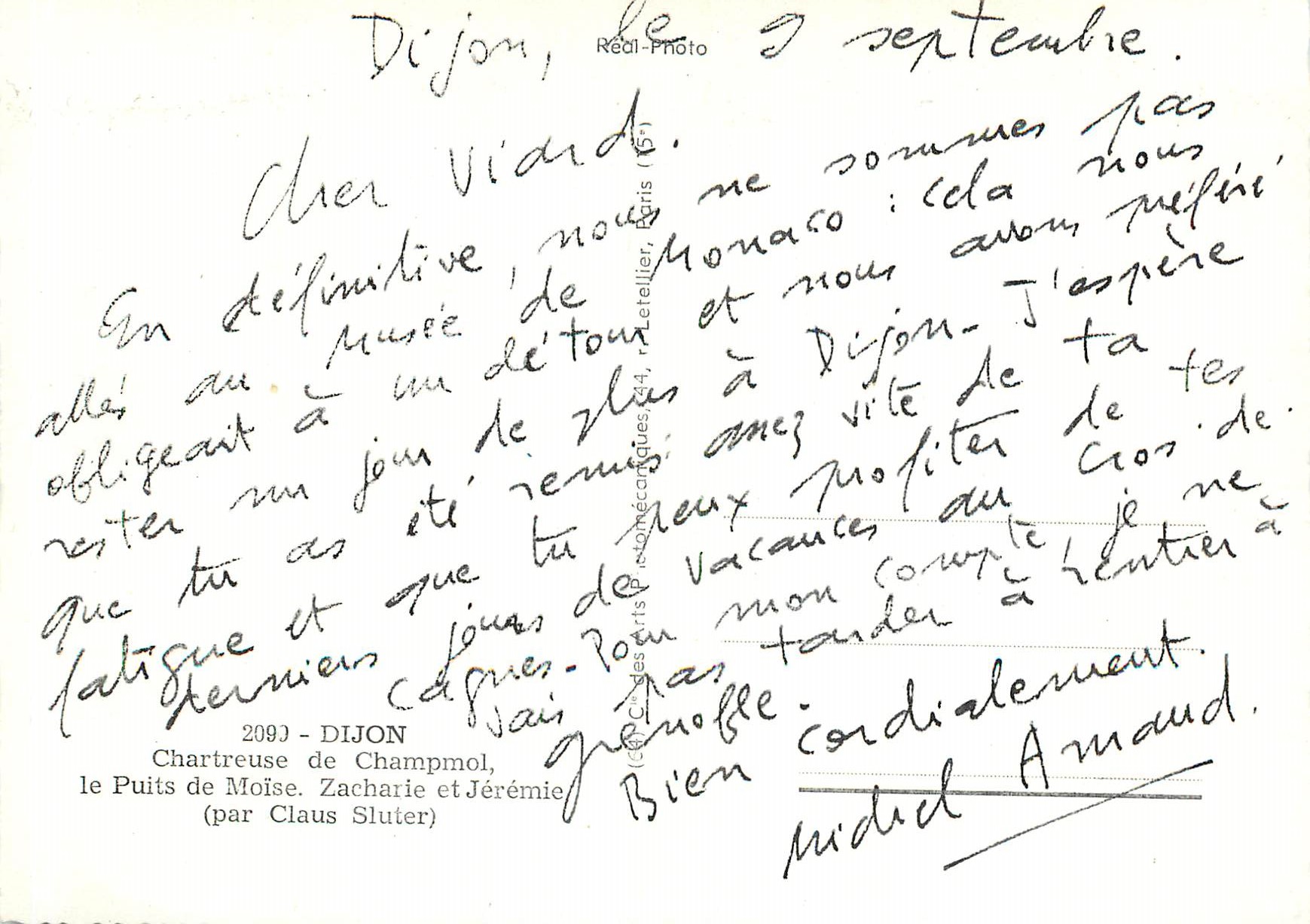 CPM 2099 dijon chartreuse de champmol le puits de moise zacharie et jeremie (par claus sluter) — Rückseite