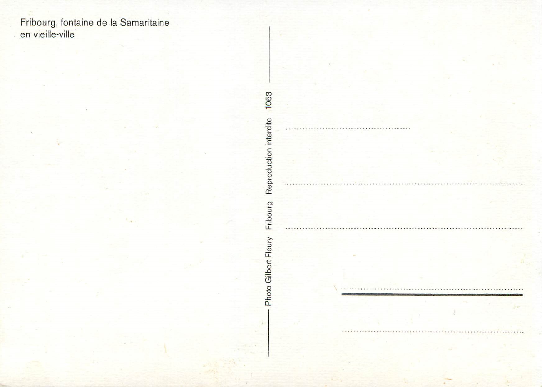 CPM Fribourg fontaine de la samaritaine en vieille ville — Verso