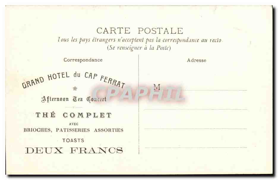 Grand Hotel de Cap Ferrat - Saint Jean Cap Ferrat - CPA  — Rückseite