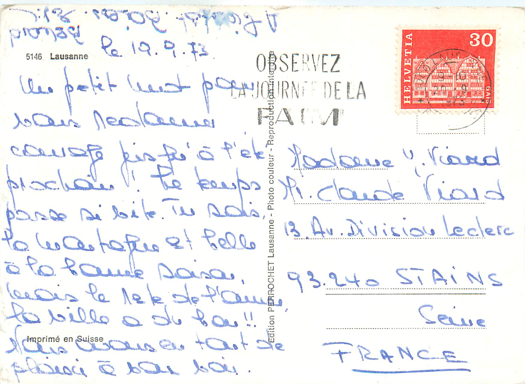 CPM Lausanne une paysanne qui a fait ses humanites Vache — Back