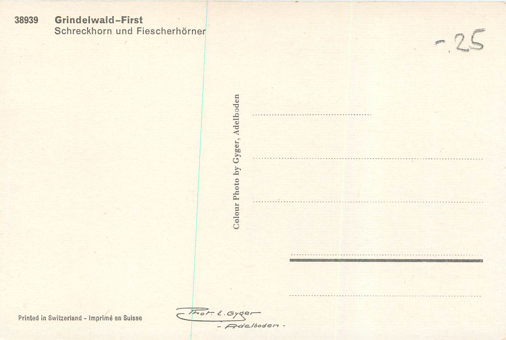 CPM Grindelwald First Schreckhorn und Flescherhorner — Rückseite