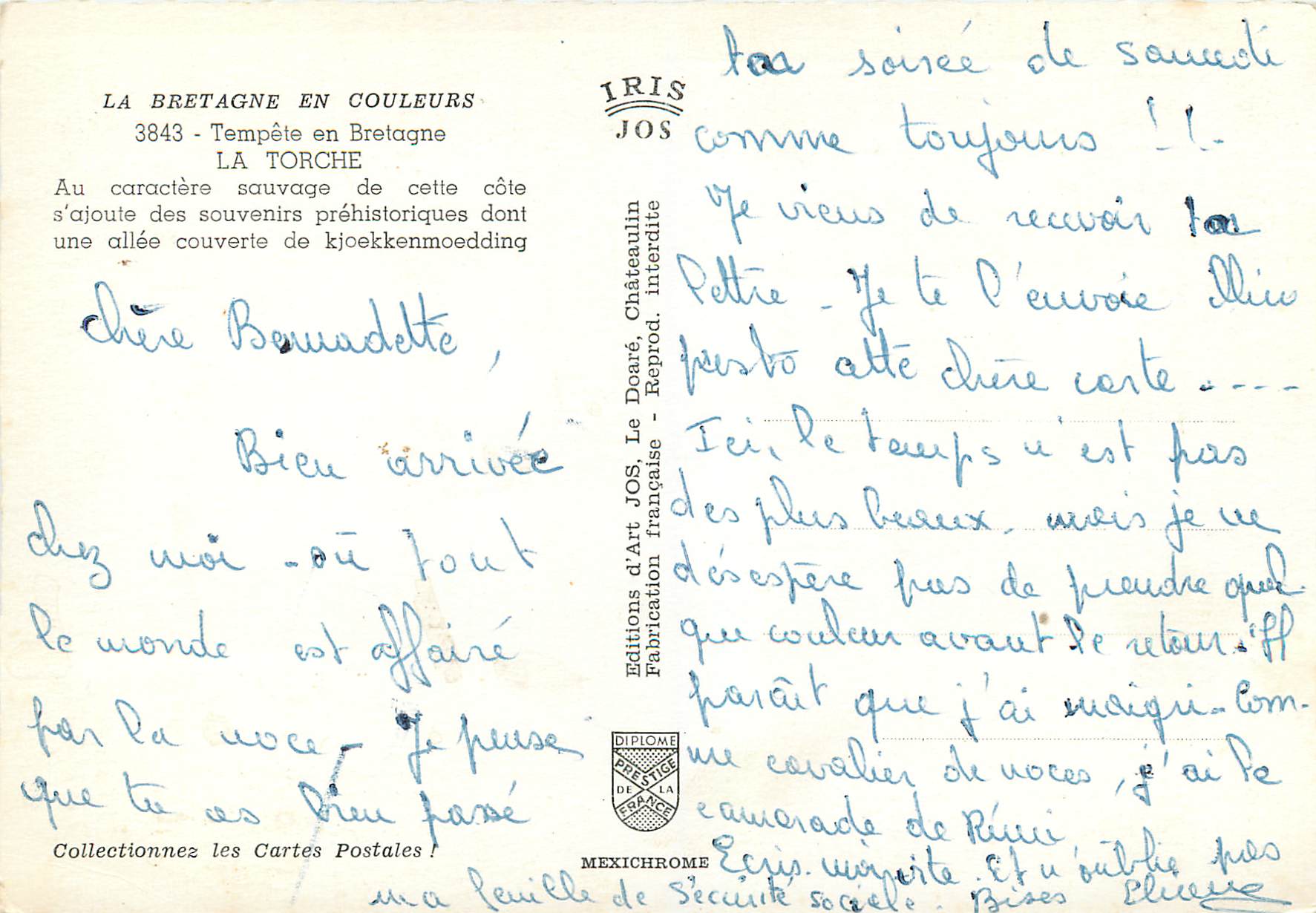 CPA La Bretagne en Couleurs Tempete en Bretagne La Torche — Rückseite