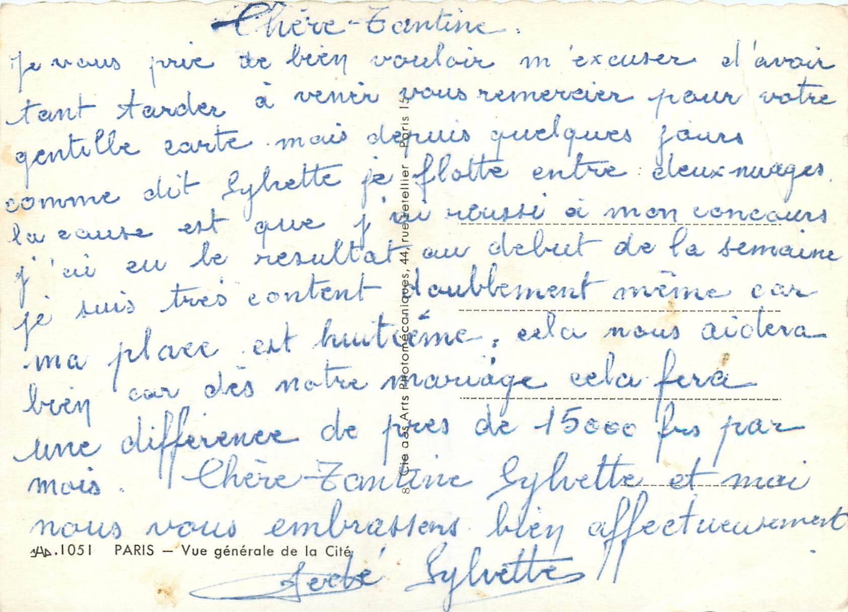 CPA Paris Vue generale de la Cite — Rückseite