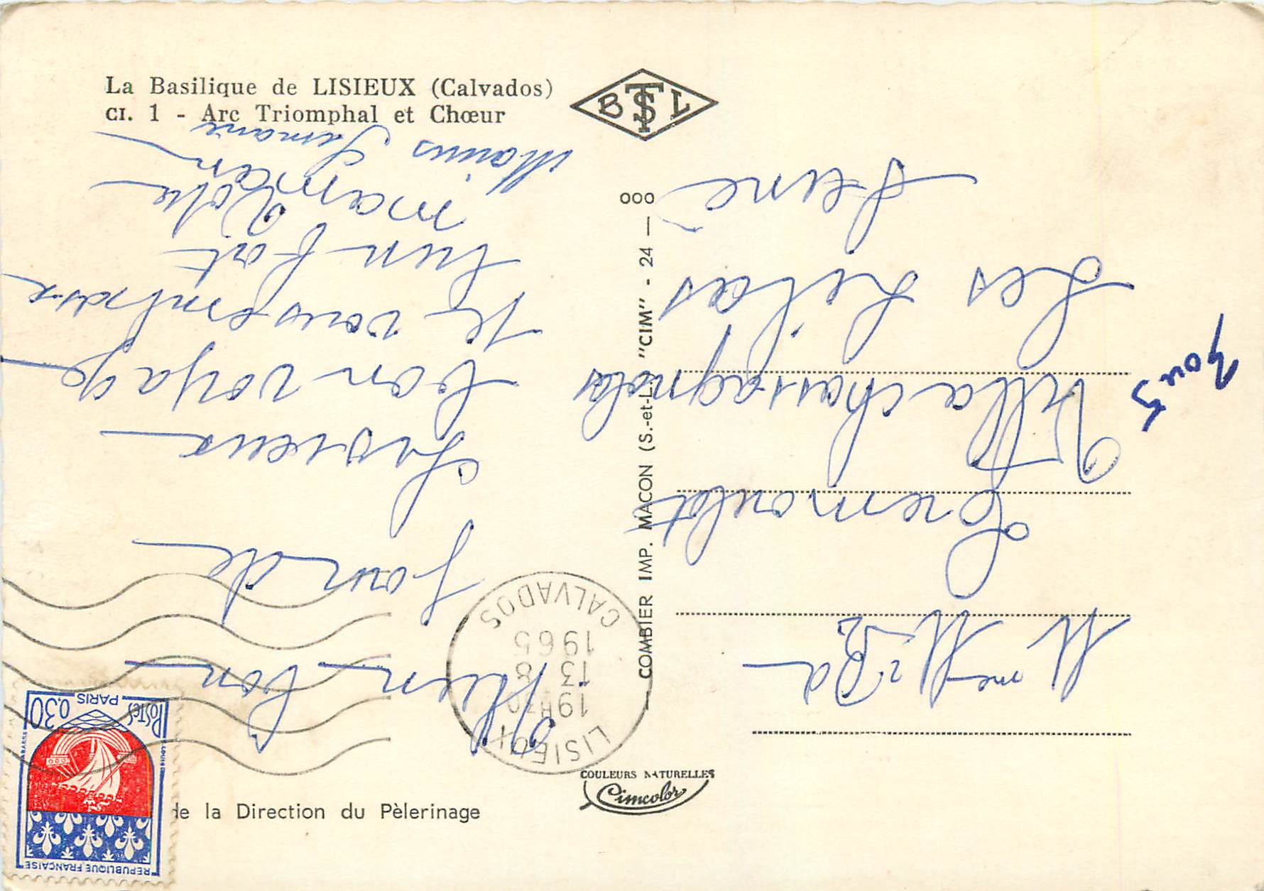 CPA La Basilique de Lisieux Calvados Arc Triomphal et Choeur — Rückseite