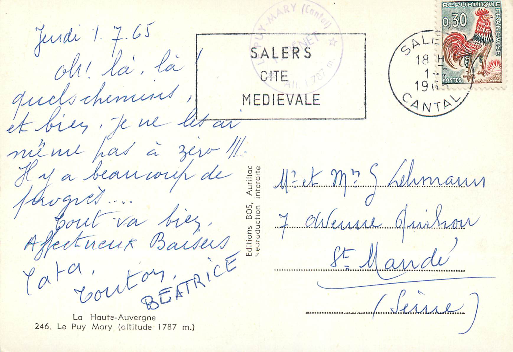 CPA La Haute Auvergne Le Puy Mary — Rückseite