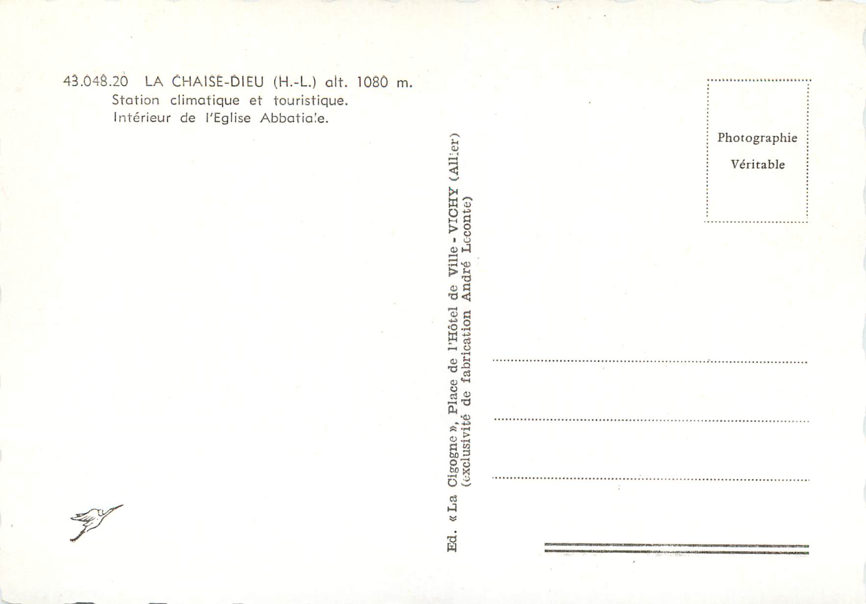 Intérieur de l'église abbatiale de La Chaise-Dieu — éditeur La Cigogne, n° 43.048.20 — Rückseite