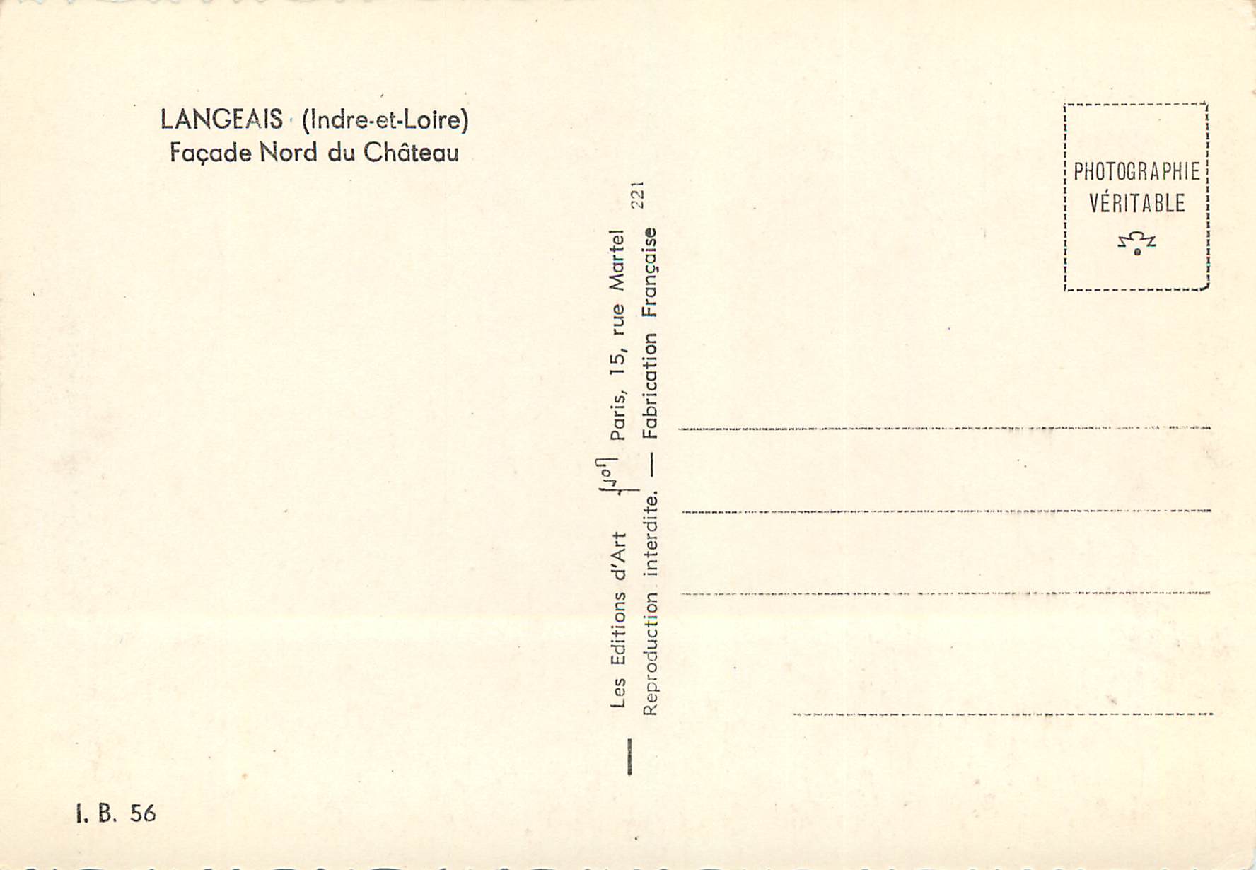 CPM Langeais Indre et Loire Facade Nord du Chateau — Rückseite