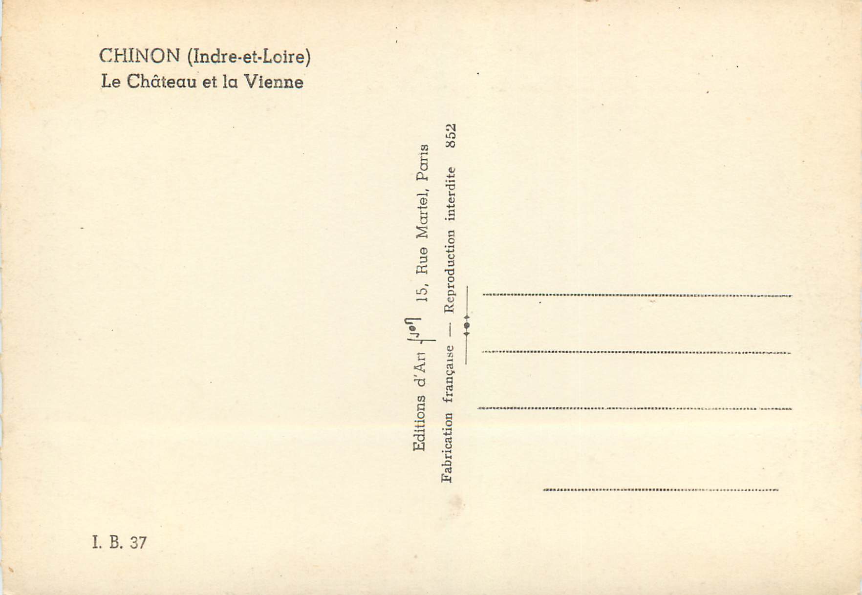 CPM Chinon Indre et Loire Le Chateau et la Vienne — Rückseite