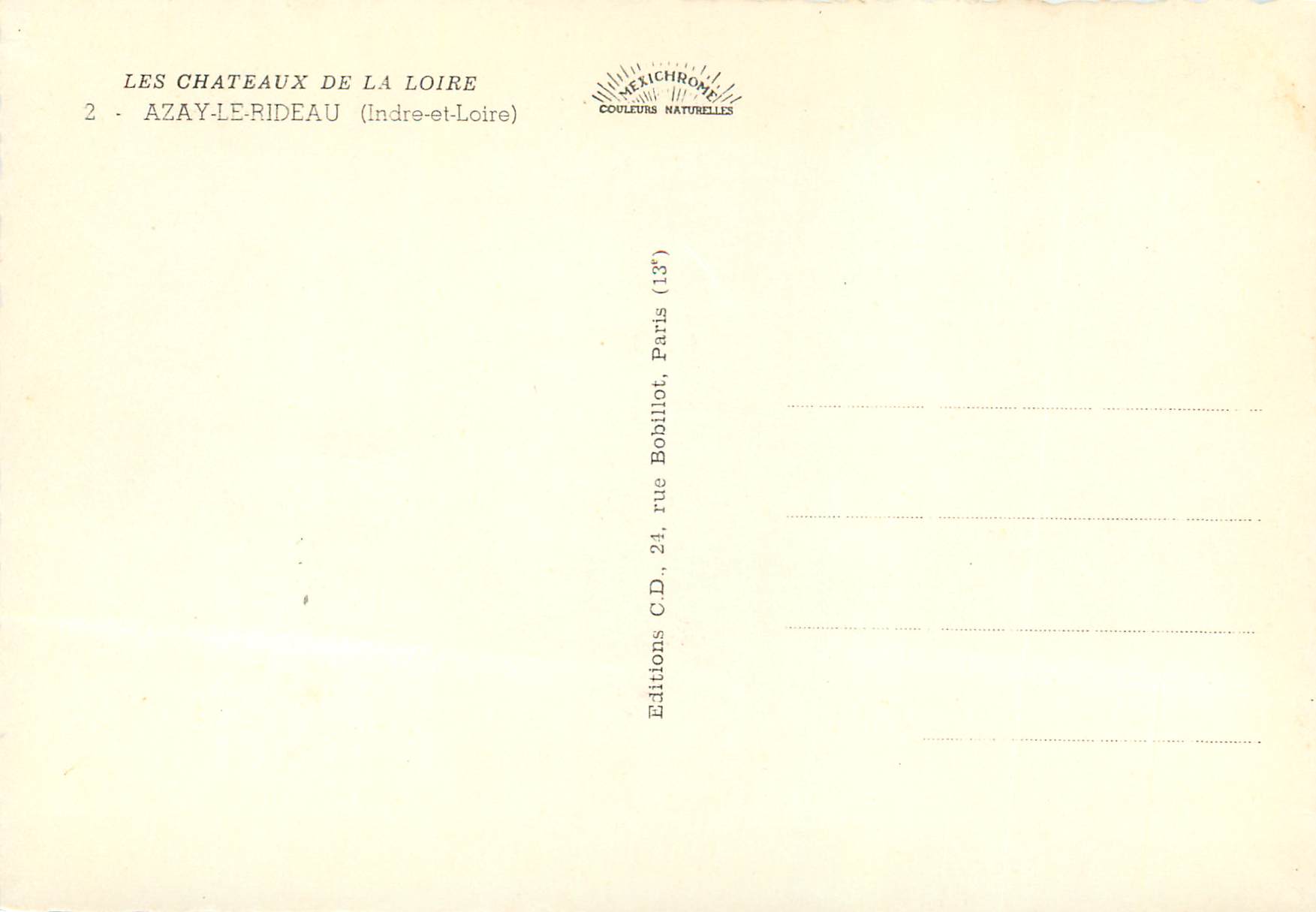 CPM Les Chateaux de la Loire Azay Lerideau Indre et Loire — Rückseite
