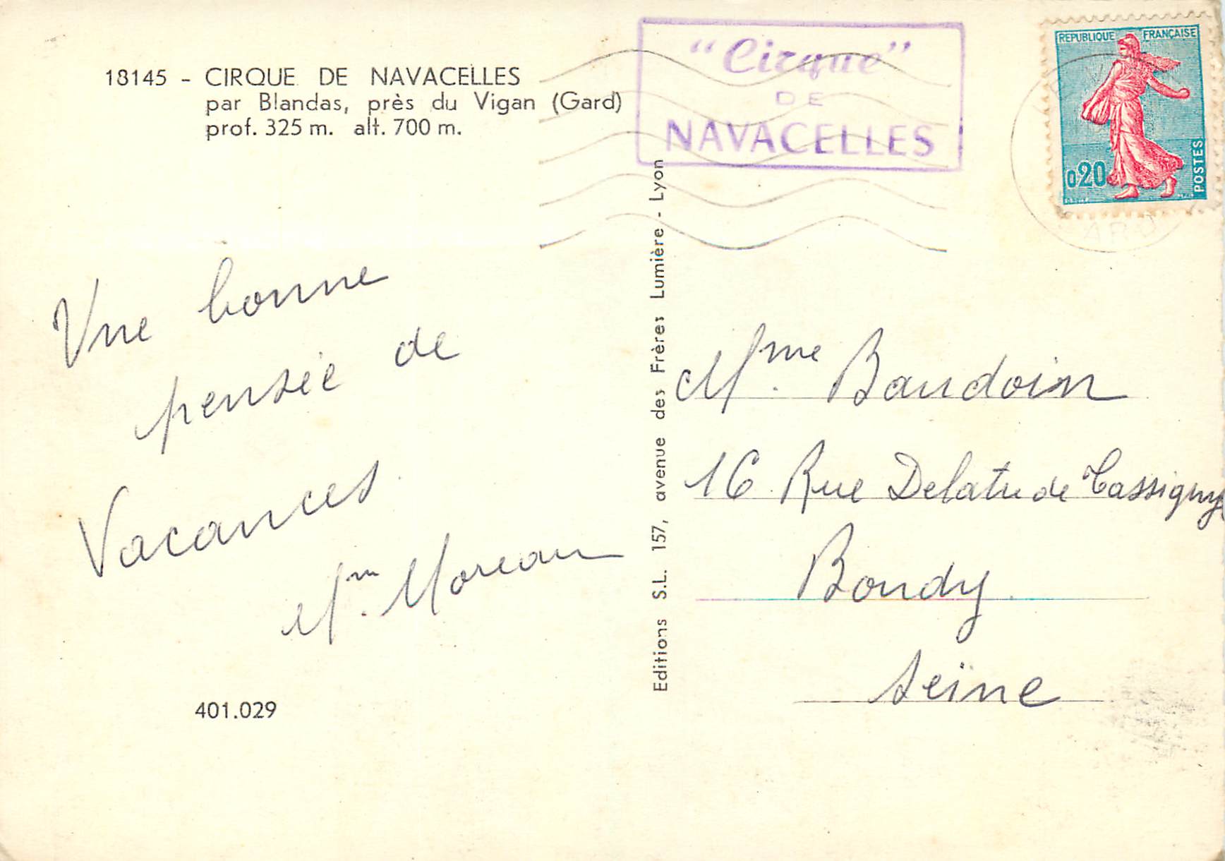 CPM Cirque de Navacelles par Blandas pres du Vigan Gard — Rückseite