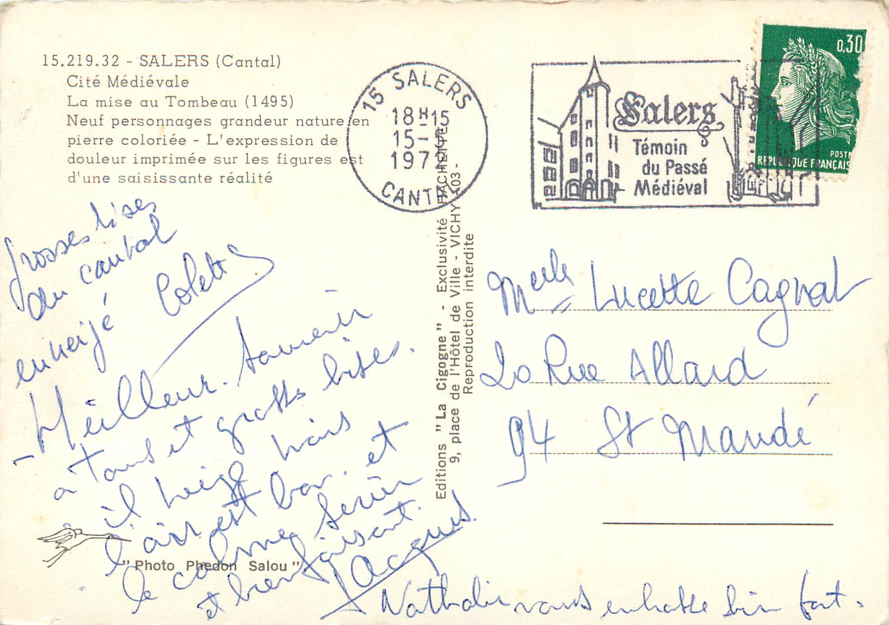 CPM Salers Cantal Cite Medievale La mise au Tombeau — Rückseite
