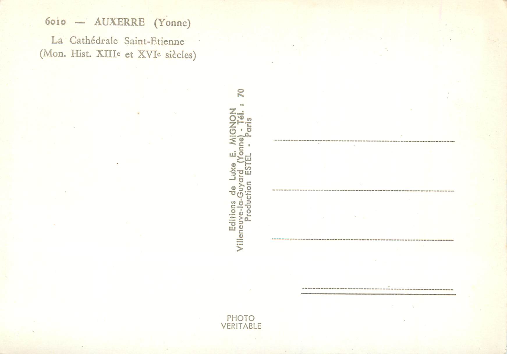 CPM Auxerre Yonne La Cathedrale Saint Etienne — Verso
