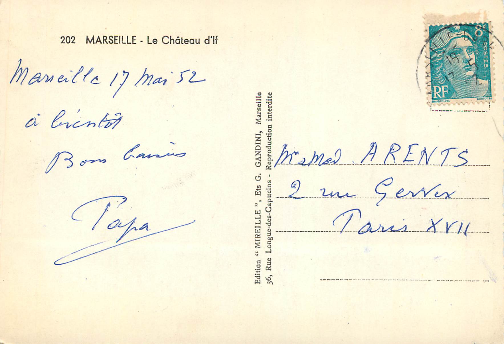 CPM Marseille Le Chateau d If — Rückseite