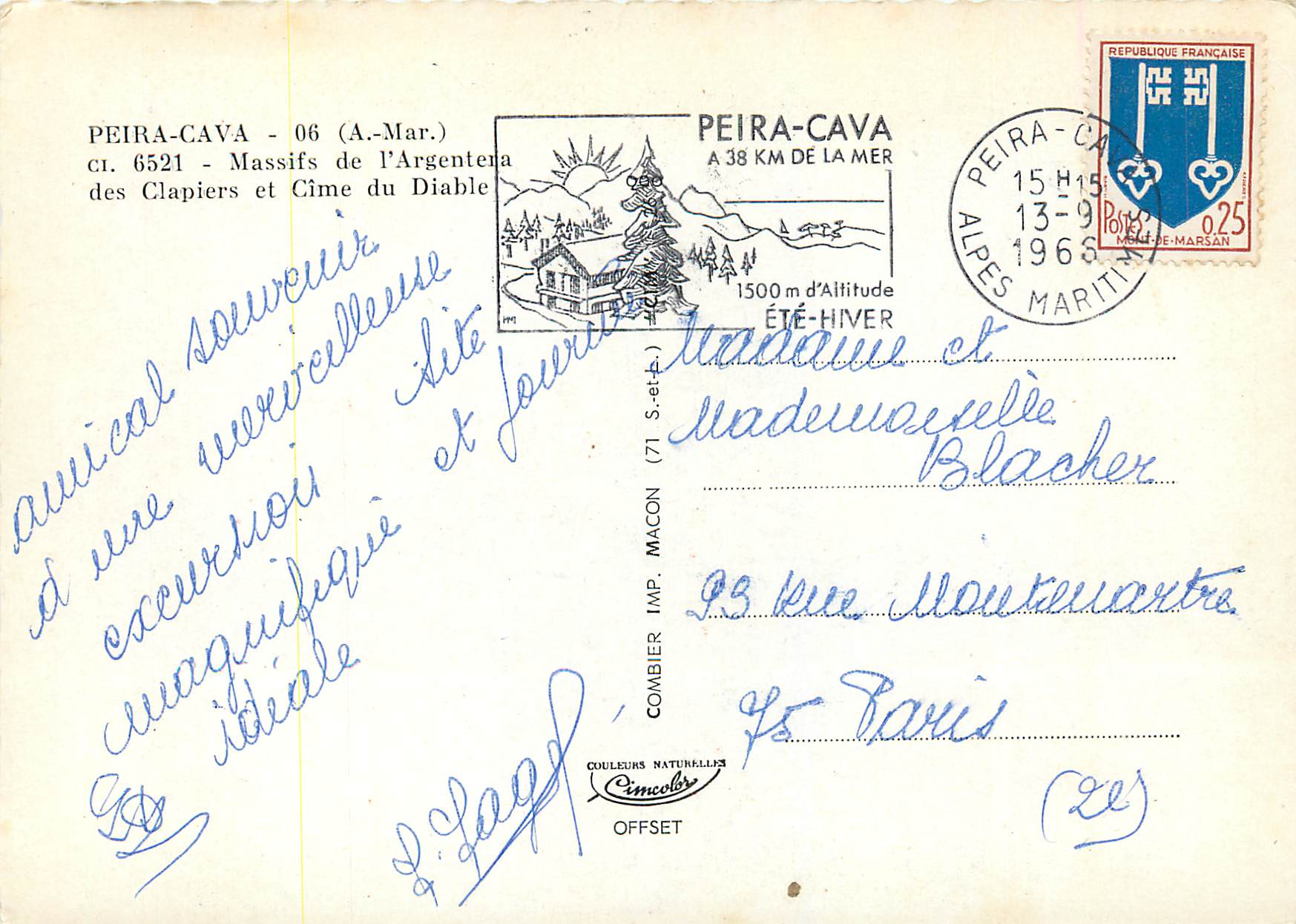 CPM Piera Cava A Mar Massifs de l Argentena des Clapiers et Cime du Diable — Rückseite