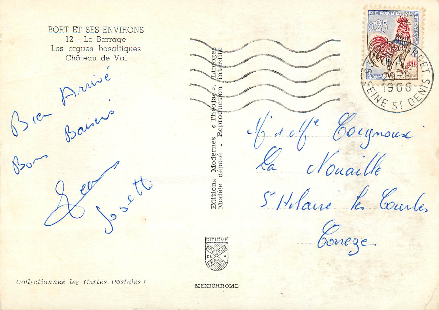 CPM Bort et ses Environs Le Barrage Les orques basiliques Chateau de Val — Rückseite