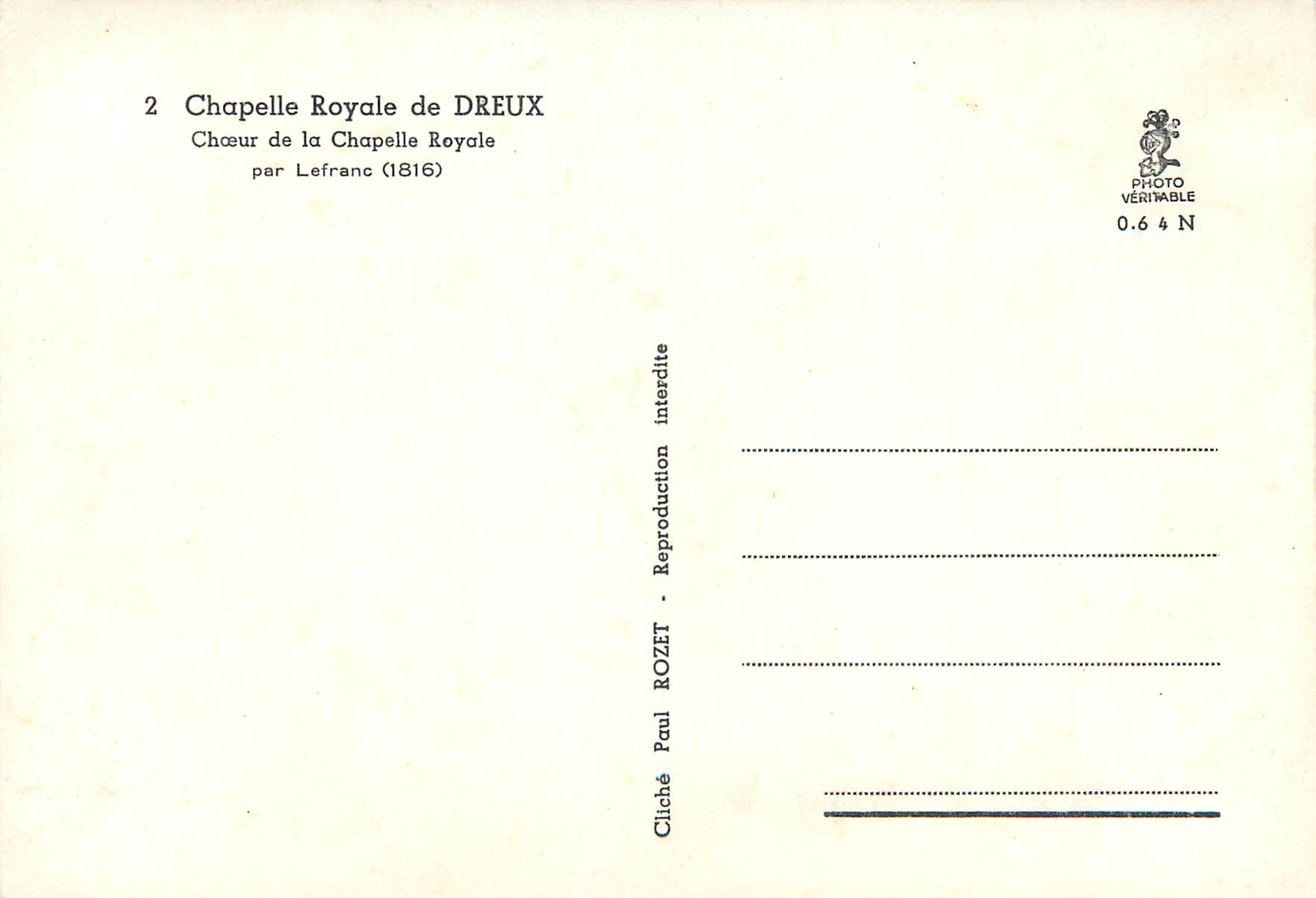 CPM Chapelle Royale de Dreux Choeur de la Chapelle Royale par Lefranc — Rückseite