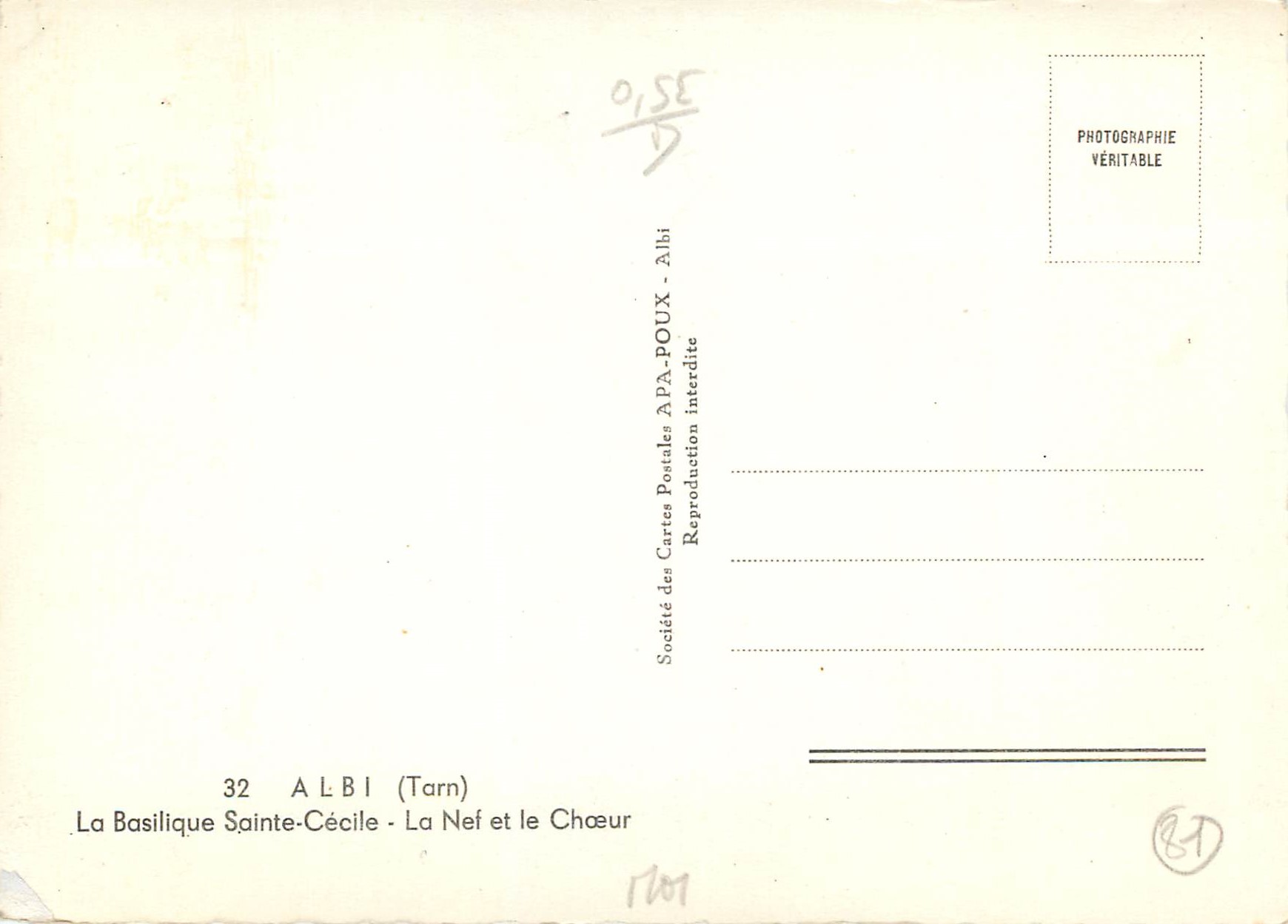 CPM Albi Tarn La Basilique Sainte Cecille La Net et le Chœur Orgue — Rückseite